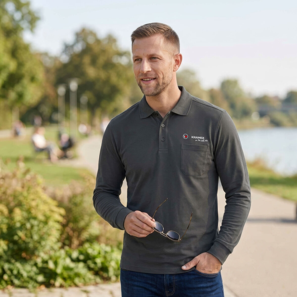 Polo-Shirt Herren langarm in grau